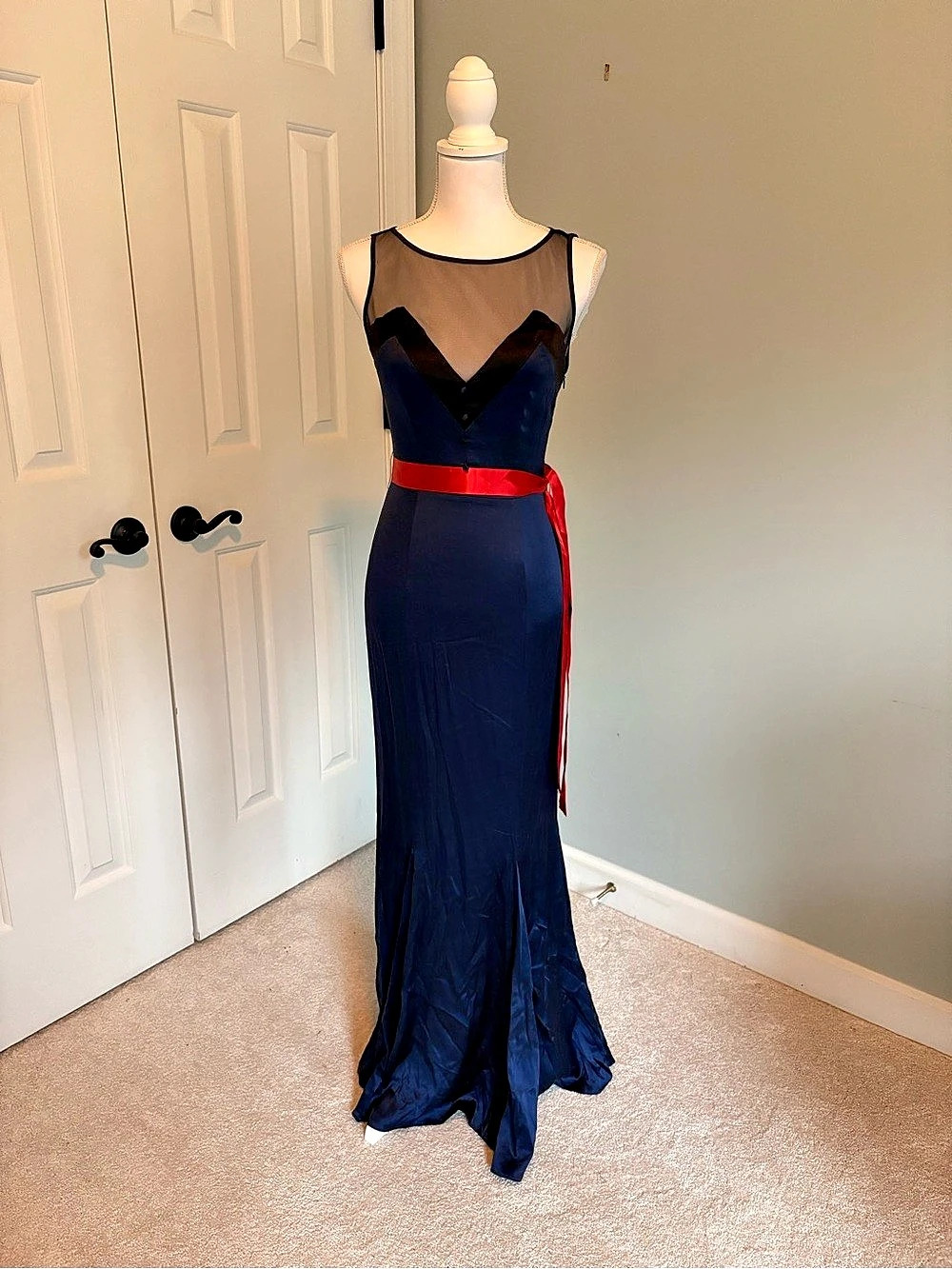 Bebe-Maxi Dress in Midnight Blue Size Small- red sash not included
